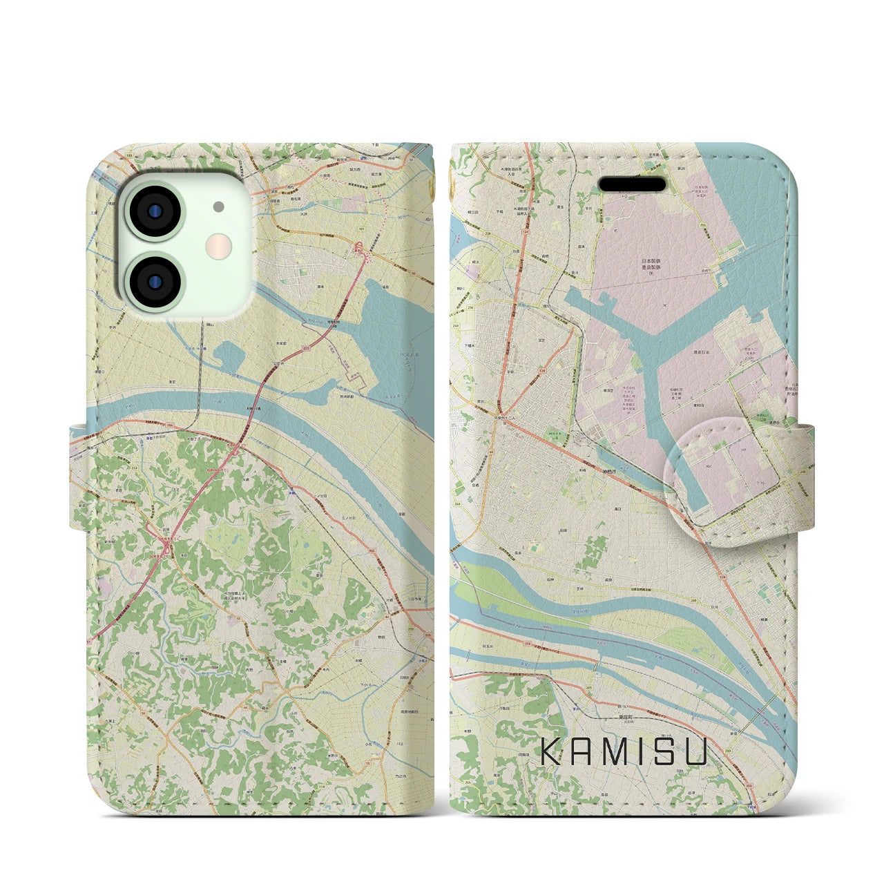 【神栖(茨城県)】地図柄iPhoneケース(手帳タイプ)ナチュラル・iPhone 12 mini 用