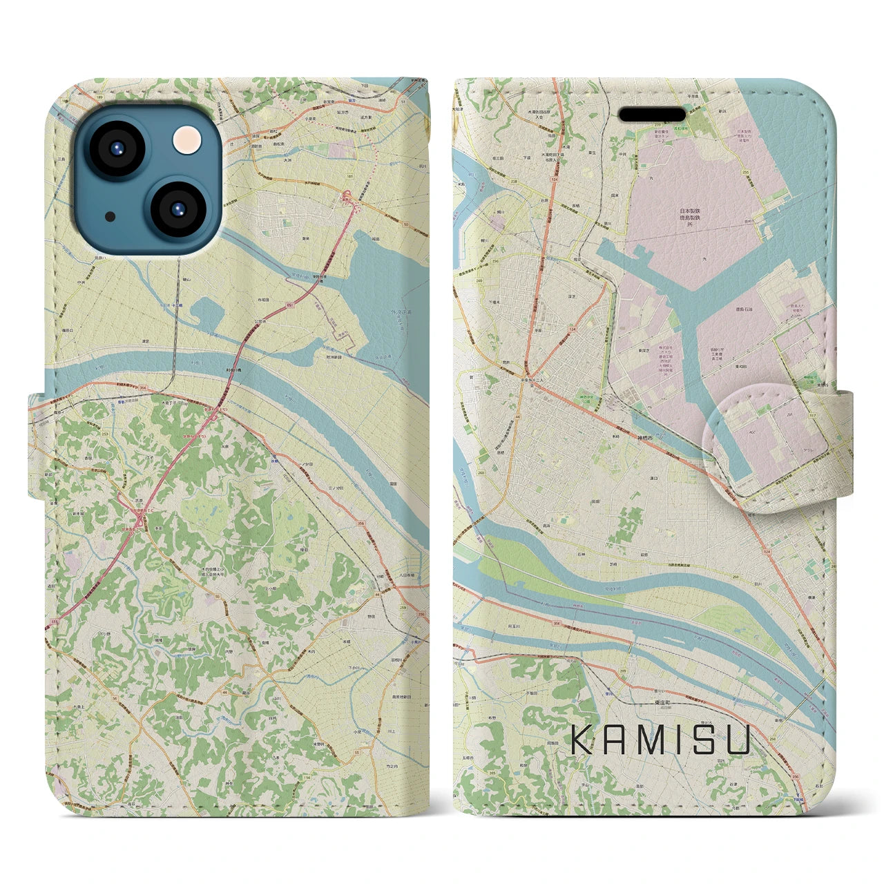 【神栖(茨城県)】地図柄iPhoneケース(手帳タイプ)ナチュラル・iPhone 13 用