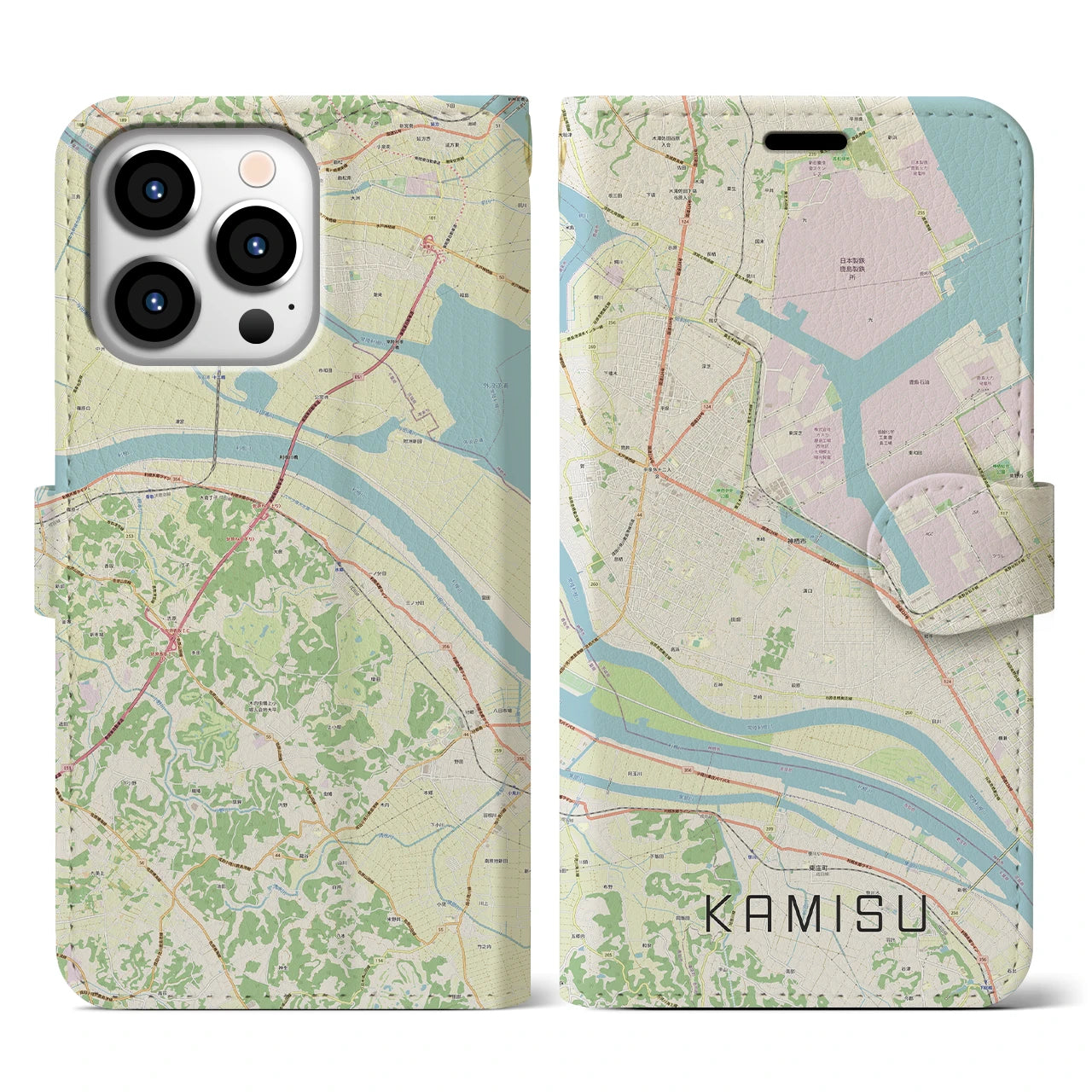 【神栖(茨城県)】地図柄iPhoneケース(手帳タイプ)ナチュラル・iPhone 13 Pro 用
