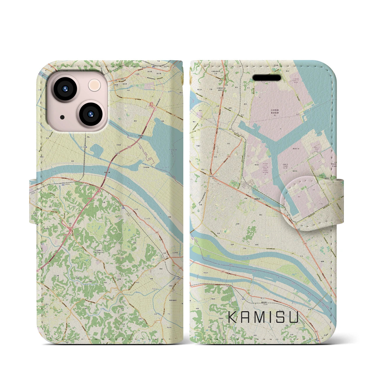 【神栖(茨城県)】地図柄iPhoneケース(手帳タイプ)ナチュラル・iPhone 13 mini 用