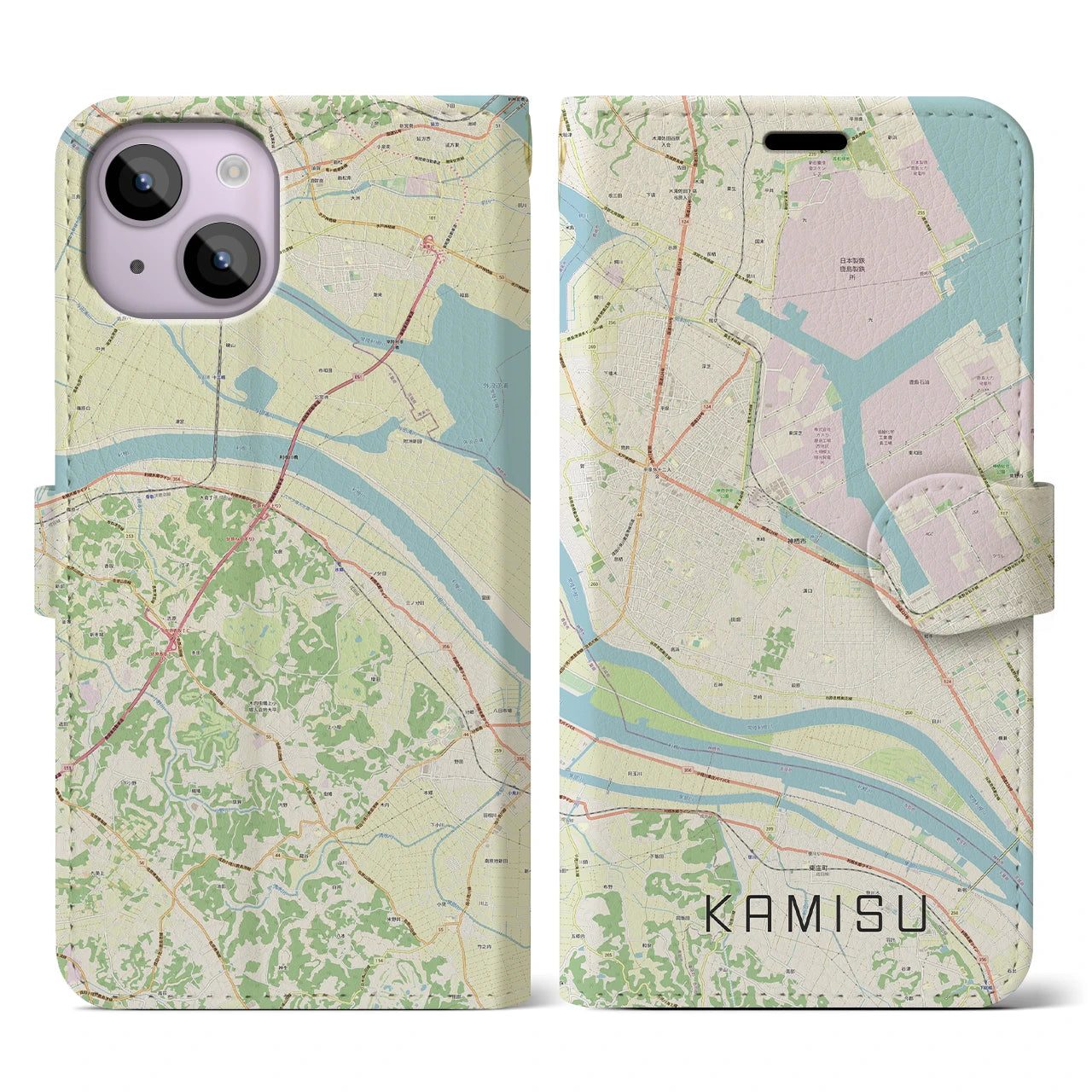 【神栖(茨城県)】地図柄iPhoneケース(手帳タイプ)ナチュラル・iPhone 14 用