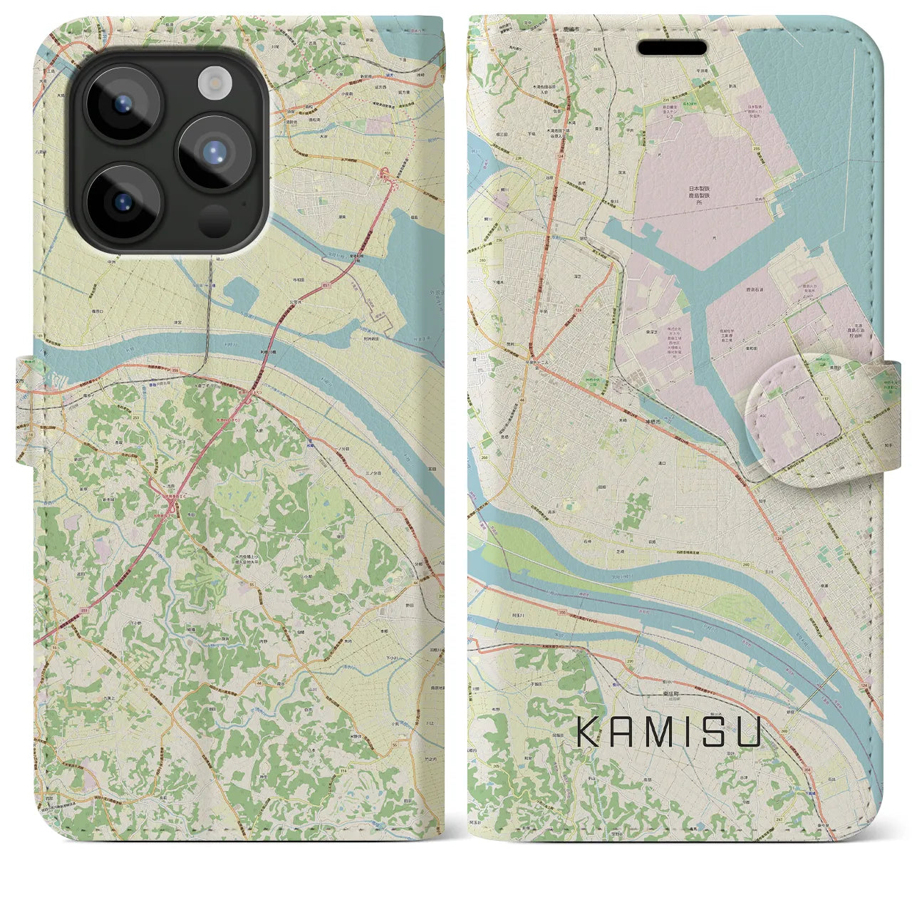 【神栖(茨城県)】地図柄iPhoneケース(手帳タイプ)ナチュラル・iPhone 15 Pro Max 用