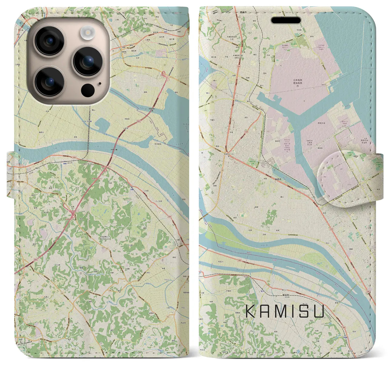 【神栖(茨城県)】地図柄iPhoneケース(手帳タイプ)ナチュラル・iPhone 16 Plus 用
