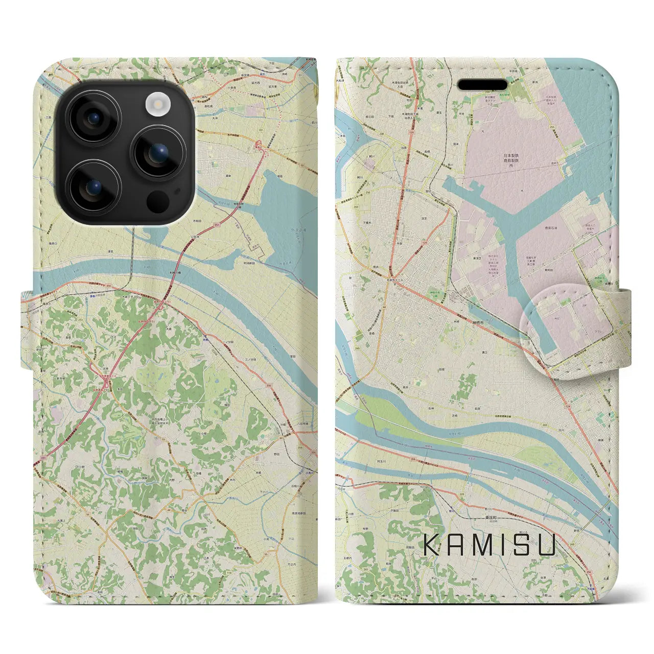 【神栖(茨城県)】地図柄iPhoneケース(手帳タイプ)ナチュラル・iPhone 16 用