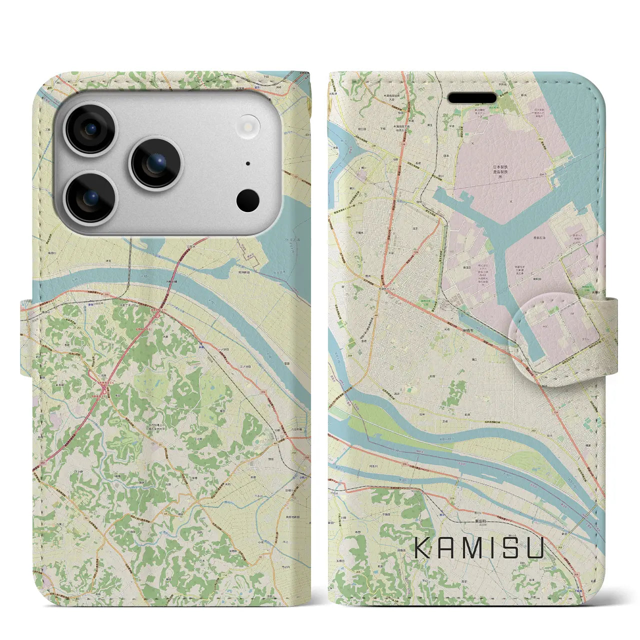 【神栖(茨城県)】地図柄iPhoneケース(手帳タイプ)モノトーン・iPhone 17 Pro Max 用