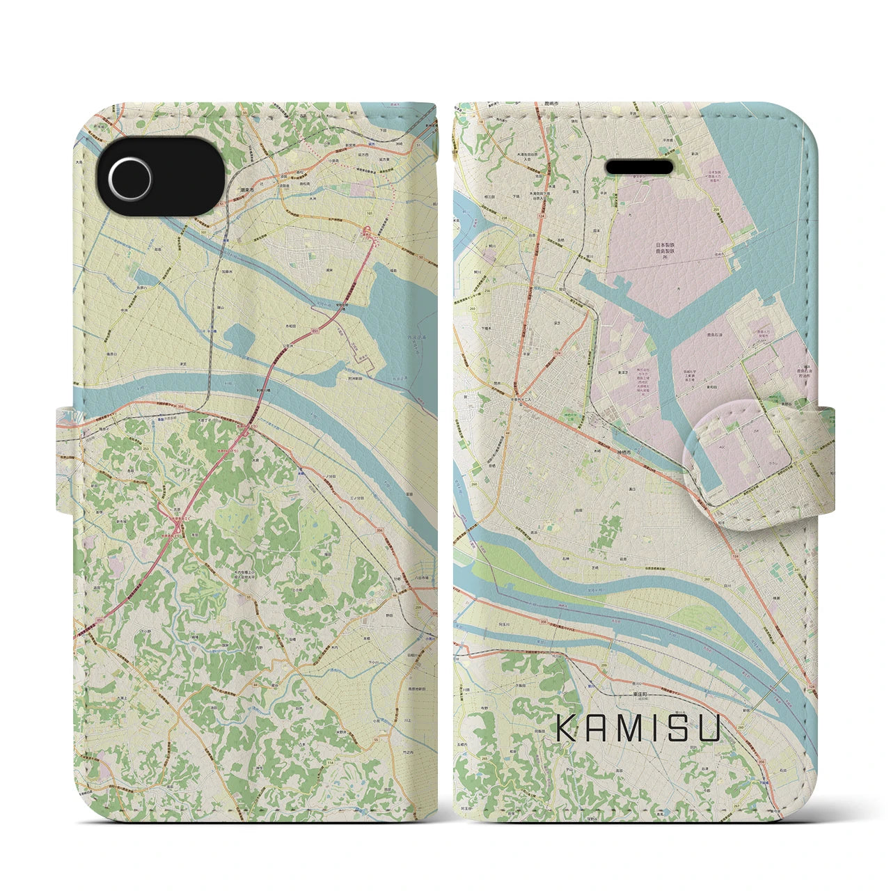 【神栖(茨城県)】地図柄iPhoneケース(手帳タイプ)ナチュラル・iPhone SE(第3 / 第2世代) / 8 / 7 / 6s / 6 用