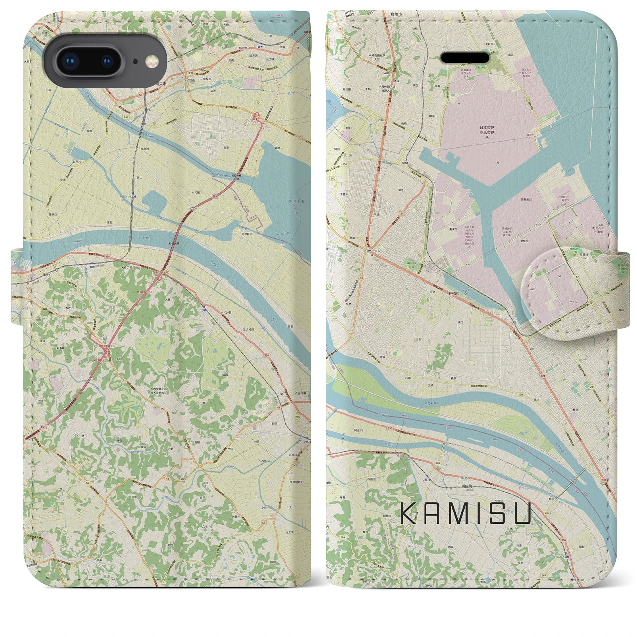 【神栖(茨城県)】地図柄iPhoneケース(手帳タイプ)ナチュラル・iPhone 8Plus /7Plus / 6sPlus / 6Plus 用