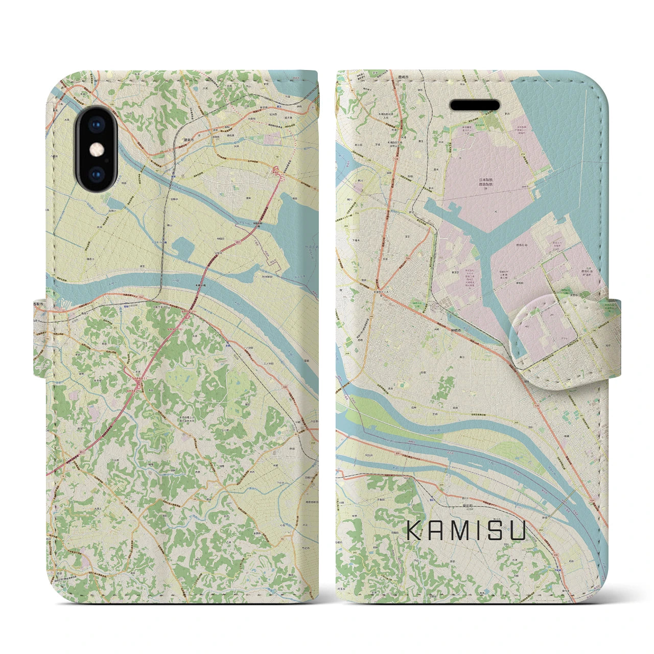【神栖(茨城県)】地図柄iPhoneケース(手帳タイプ)ナチュラル・iPhone XS / X 用