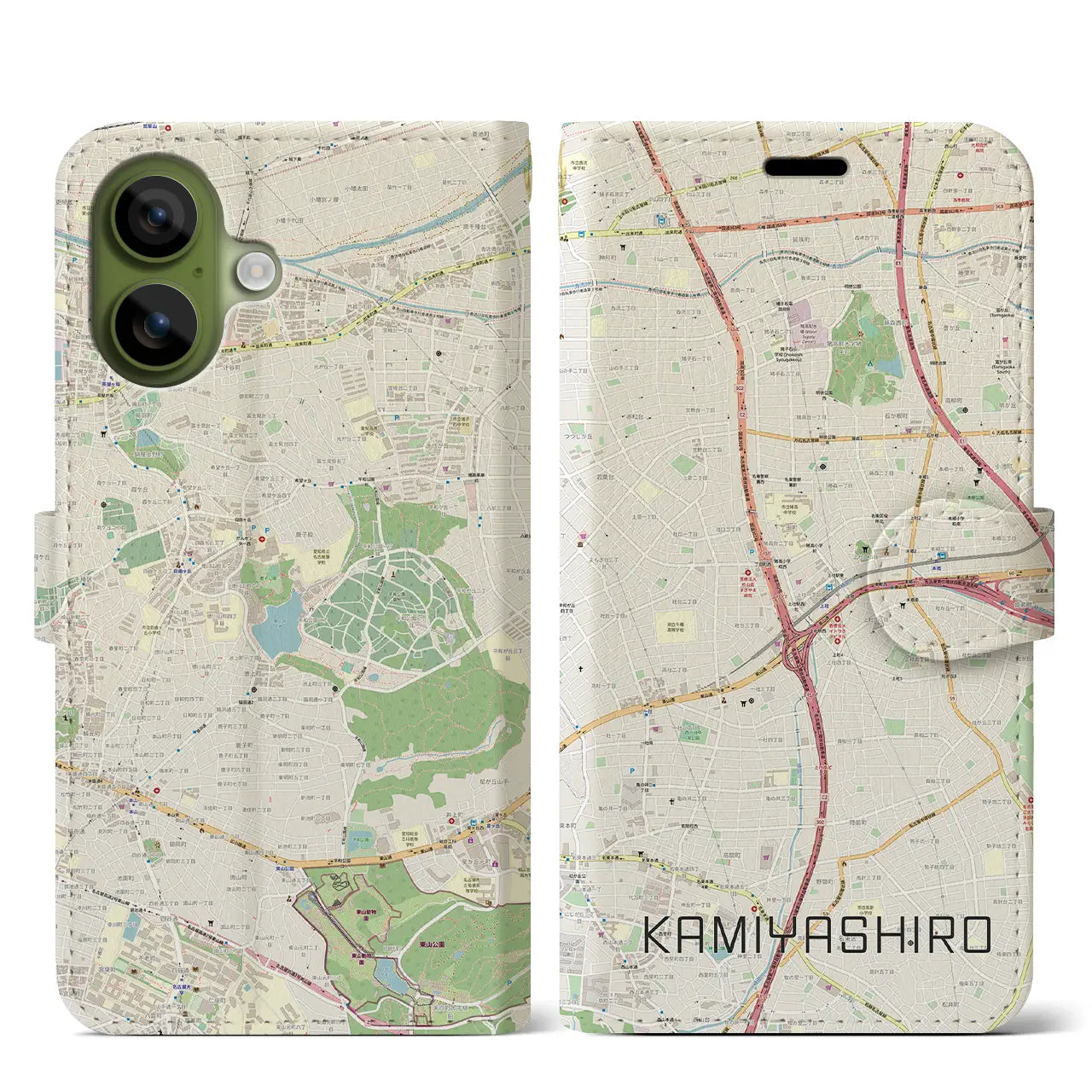 【上社(愛知県)】地図柄iPhoneケース(手帳タイプ)