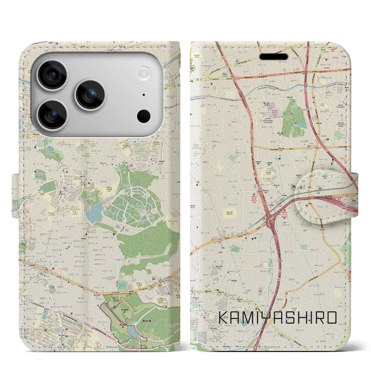 【上社(愛知県)】地図柄iPhoneケース(手帳タイプ)モノトーン・iPhone 17 Pro Max 用