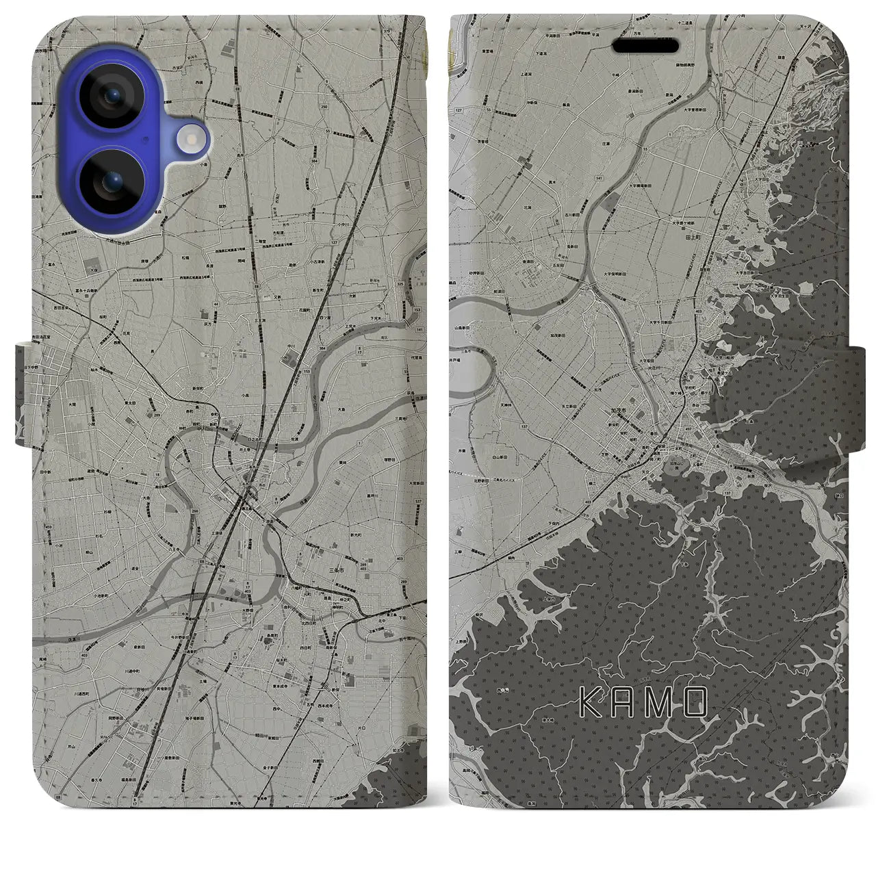 【加茂(新潟県)】地図柄iPhoneケース(手帳タイプ)