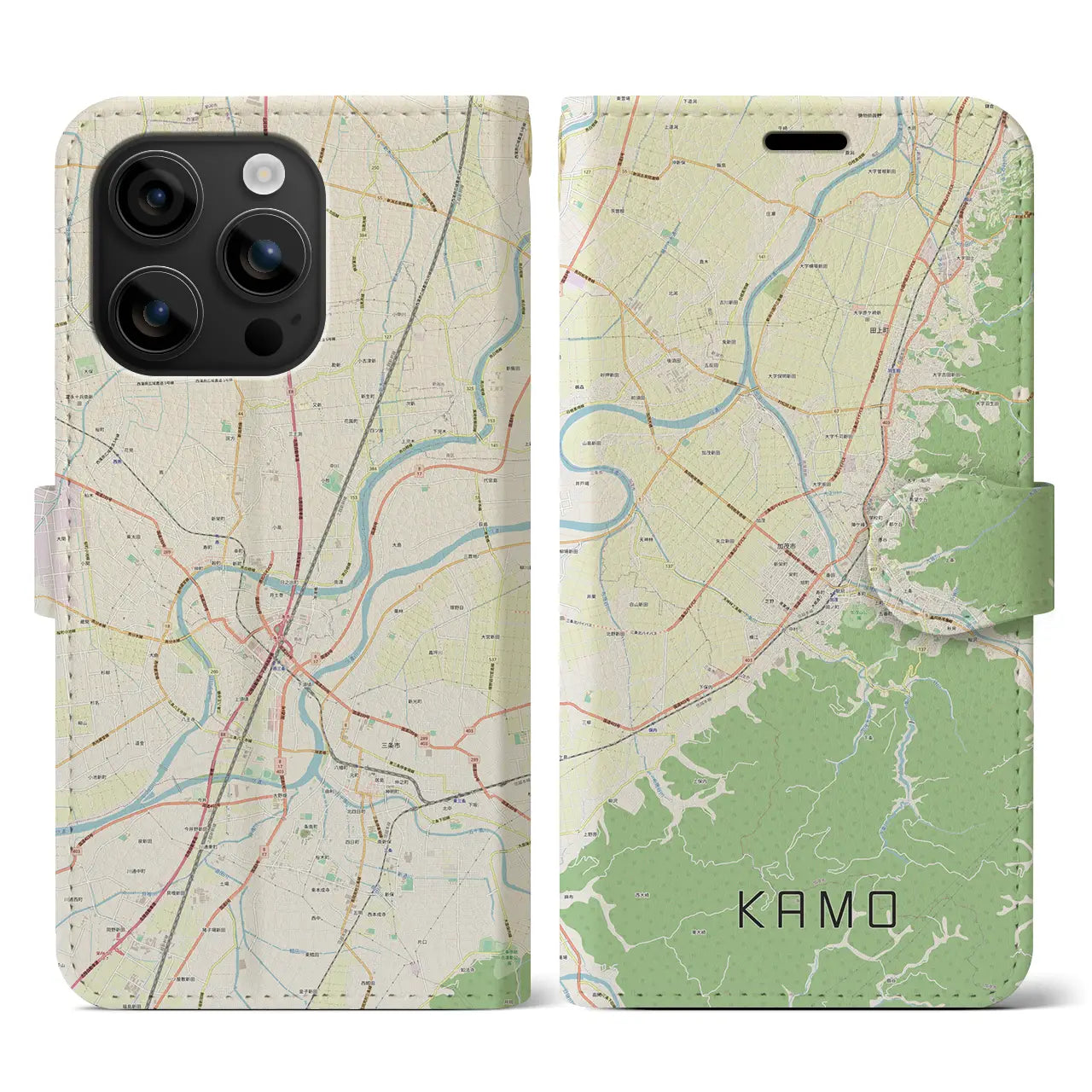 【加茂(新潟県)】地図柄iPhoneケース(手帳タイプ)ナチュラル・iPhone 16 用
