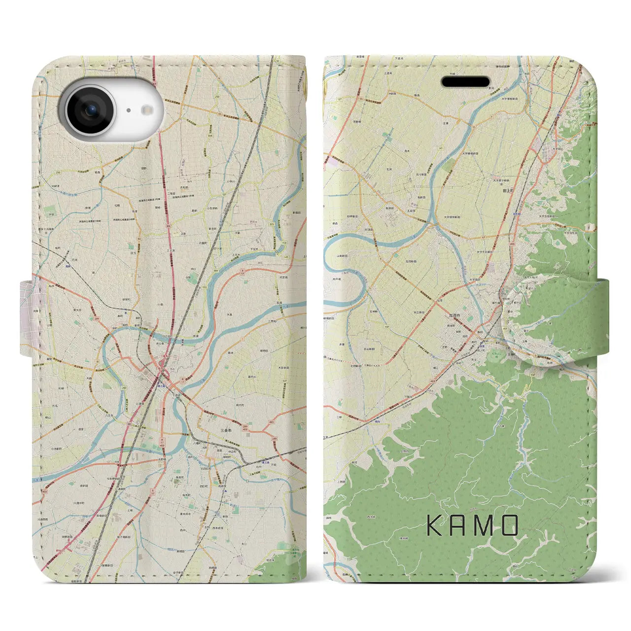 【加茂(新潟県)】地図柄iPhoneケース(手帳タイプ)