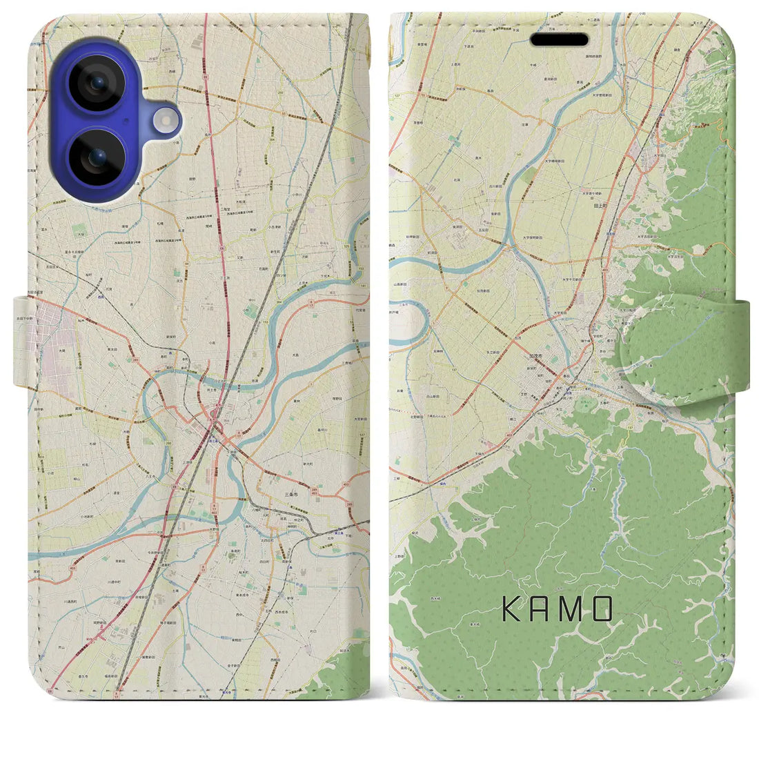 【加茂(新潟県)】地図柄iPhoneケース(手帳タイプ)ナチュラル・iPhone 16 Pro Max 用