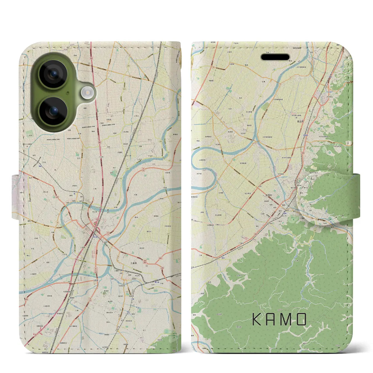 【加茂(新潟県)】地図柄iPhoneケース(手帳タイプ)