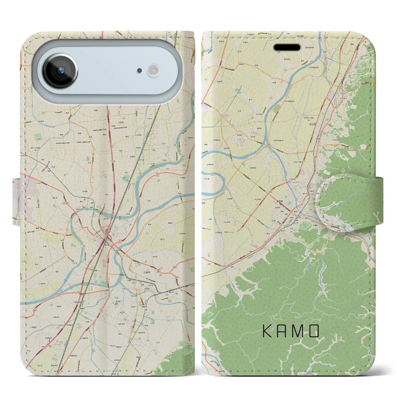 【加茂(新潟県)】地図柄iPhoneケース(手帳タイプ)ナチュラル・iPhone 17 Pro Max 用