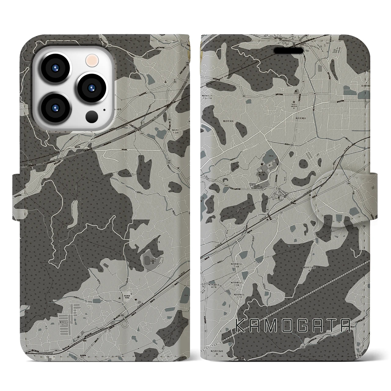 【鴨方(岡山県)】地図柄iPhoneケース(手帳タイプ)