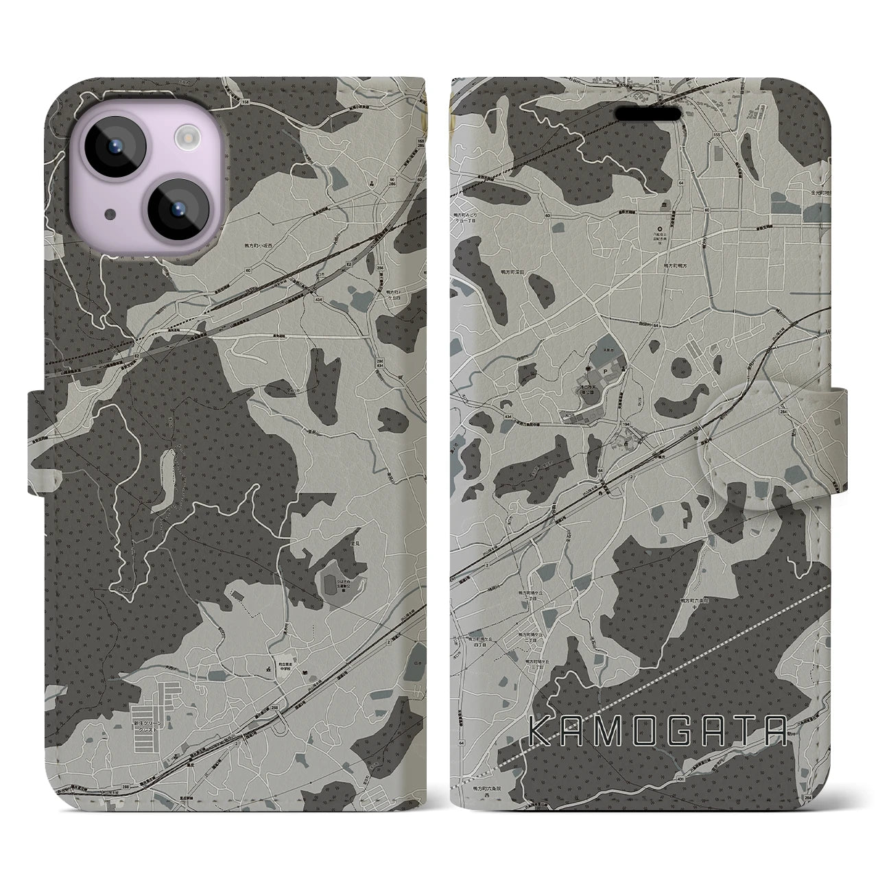 【鴨方(岡山県)】地図柄iPhoneケース(手帳タイプ)