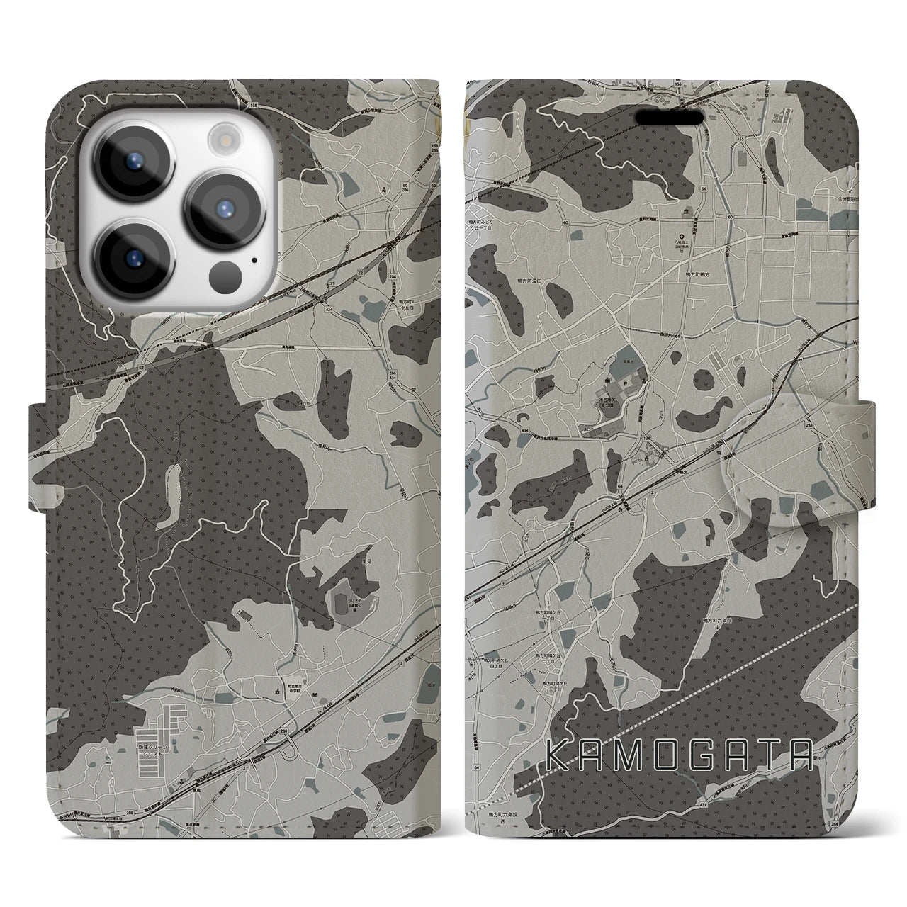 【鴨方(岡山県)】地図柄iPhoneケース(手帳タイプ)