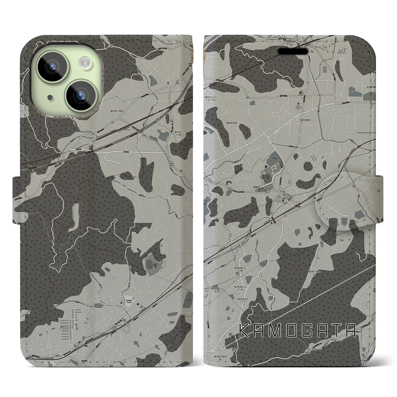 【鴨方(岡山県)】地図柄iPhoneケース(手帳タイプ)