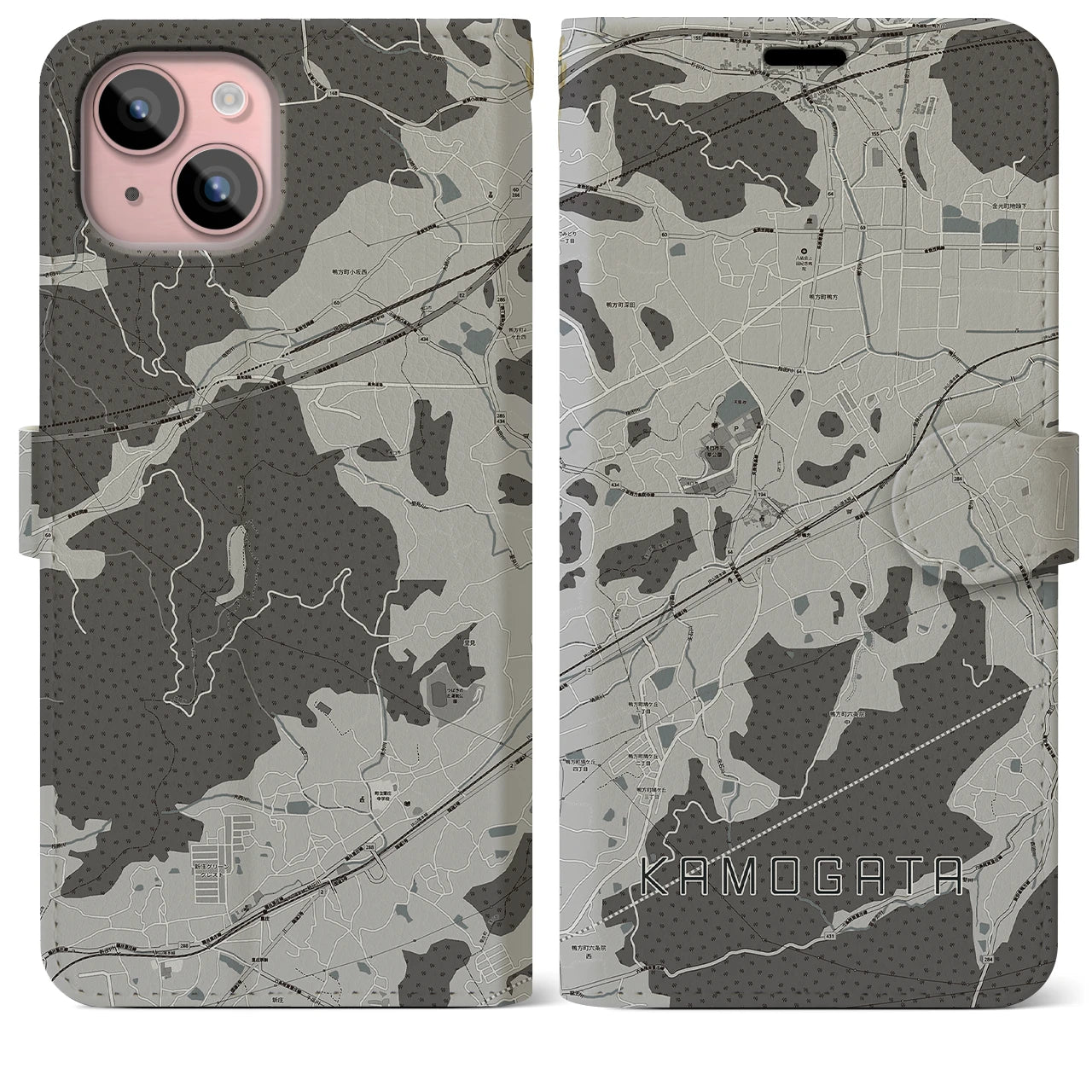 【鴨方(岡山県)】地図柄iPhoneケース(手帳タイプ)