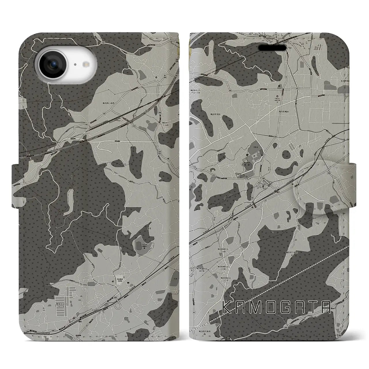 【鴨方(岡山県)】地図柄iPhoneケース(手帳タイプ)