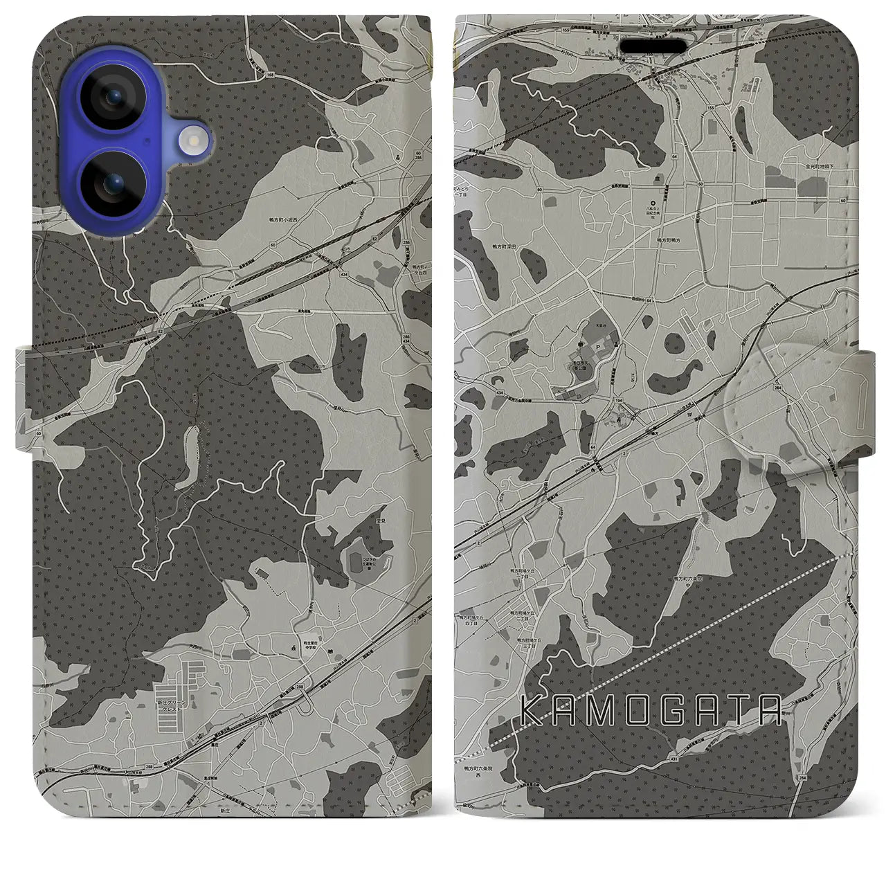 【鴨方(岡山県)】地図柄iPhoneケース(手帳タイプ)