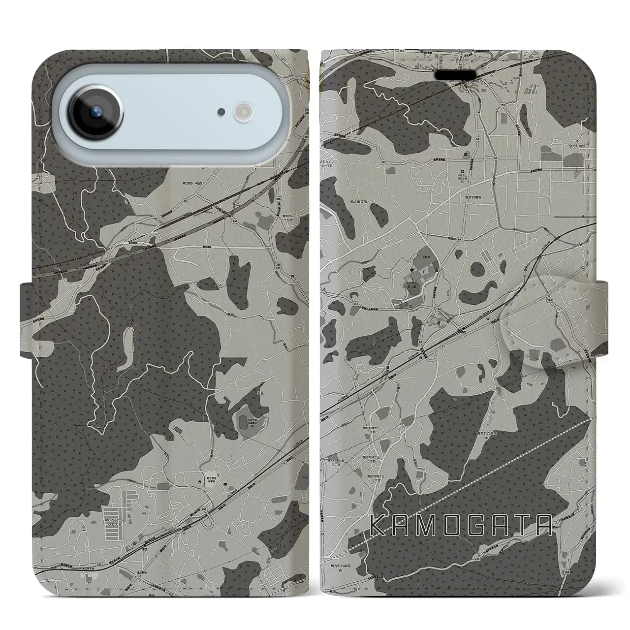 【鴨方(岡山県)】地図柄iPhoneケース(手帳タイプ)