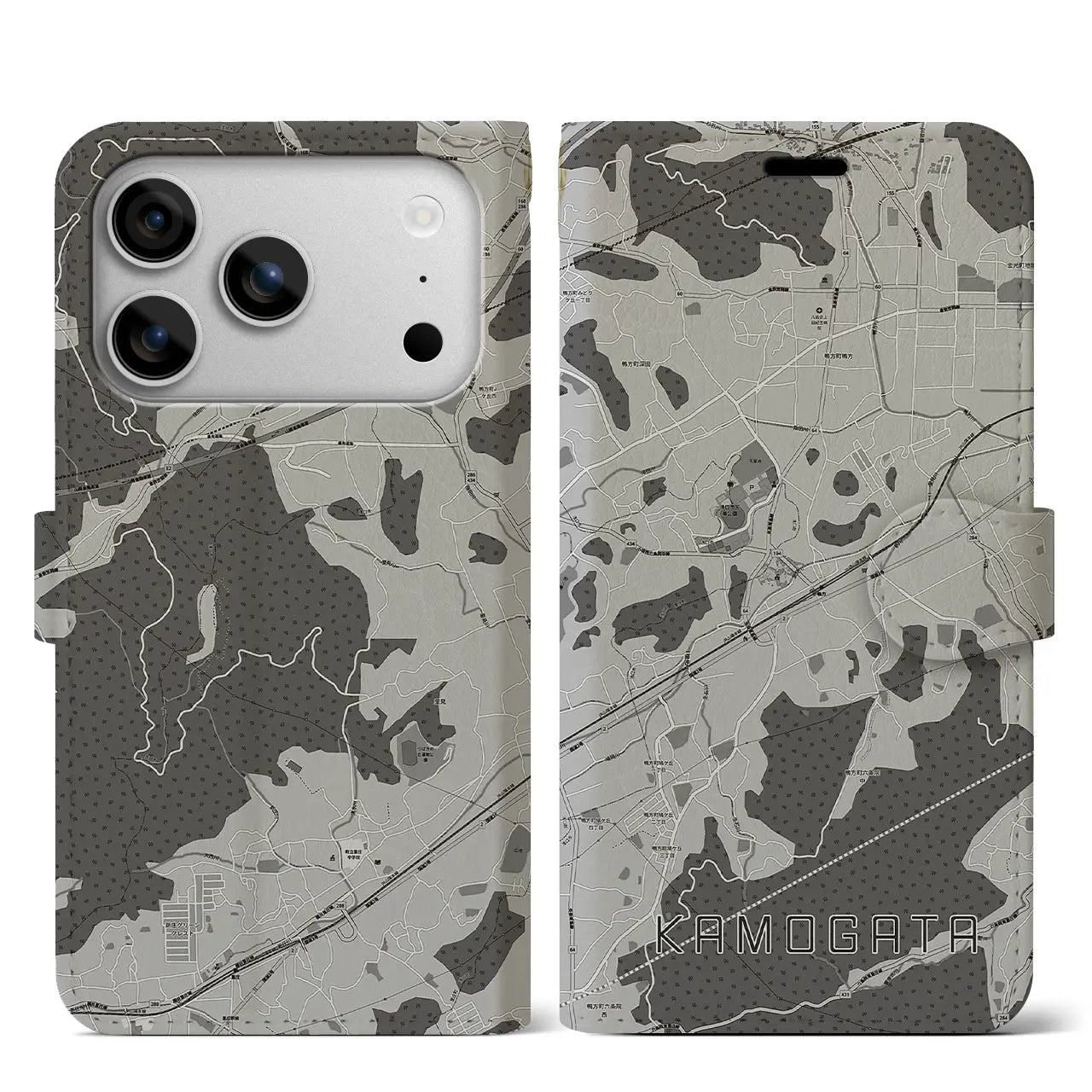 【鴨方(岡山県)】地図柄iPhoneケース(手帳タイプ)