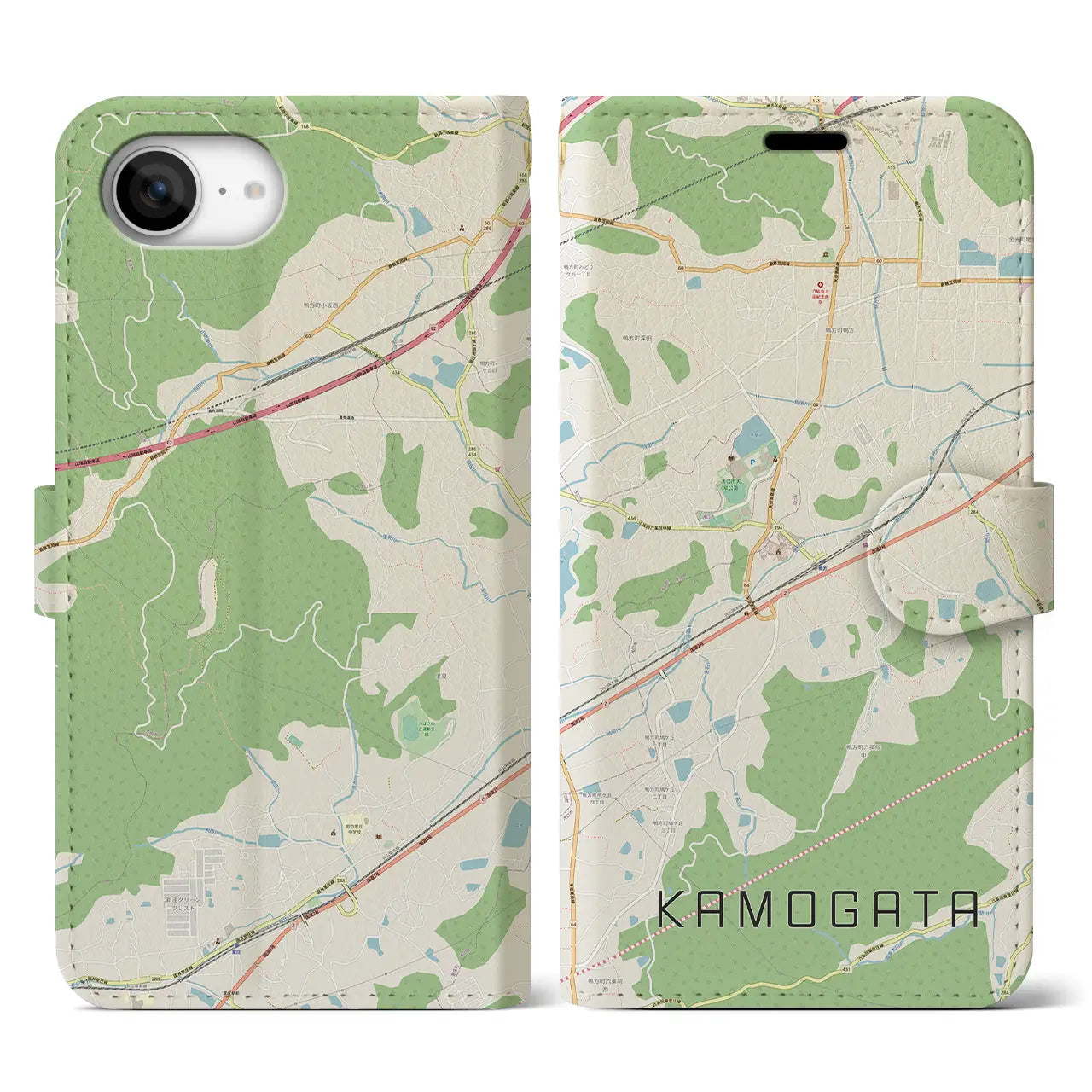 【鴨方(岡山県)】地図柄iPhoneケース(手帳タイプ)