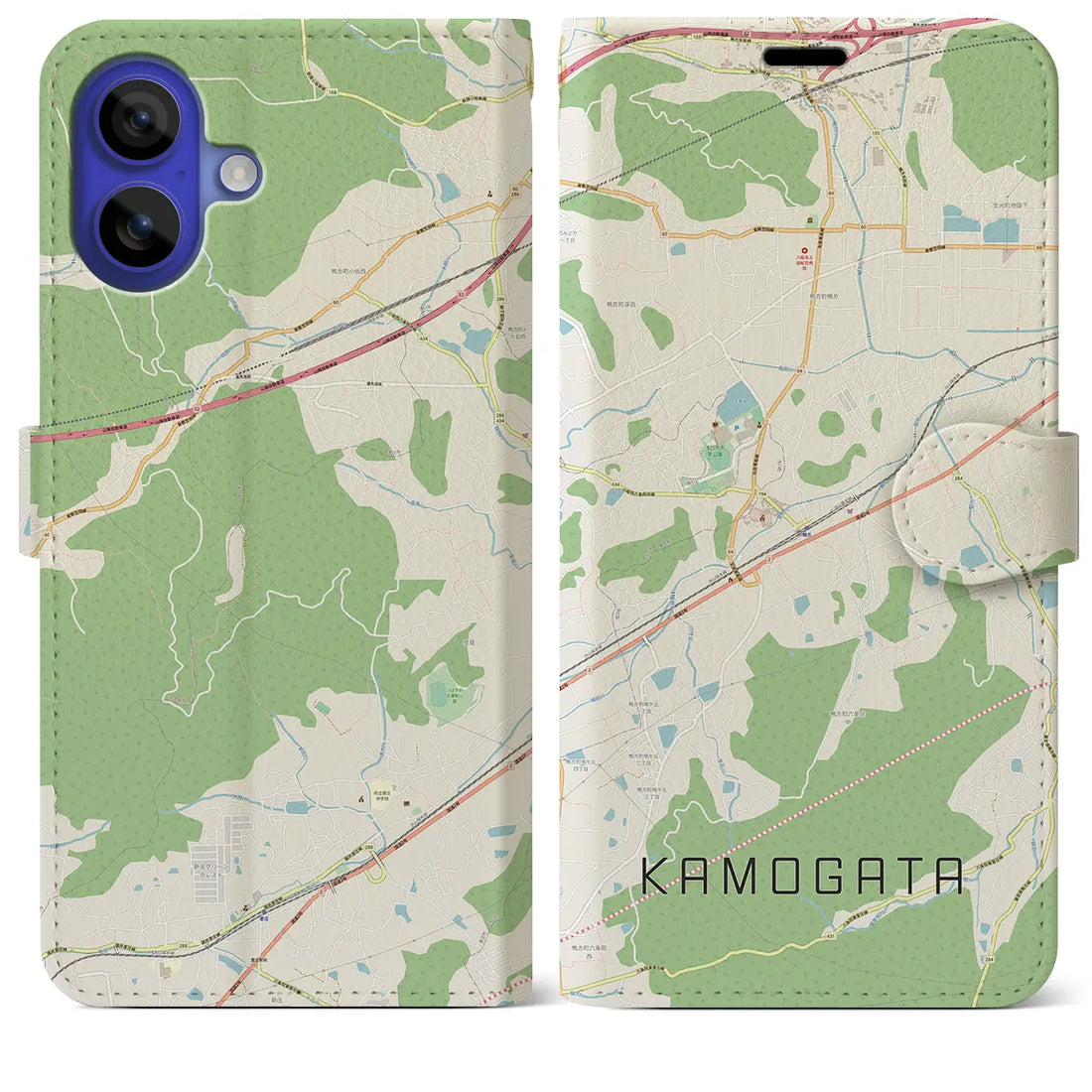 【鴨方(岡山県)】地図柄iPhoneケース(手帳タイプ)ナチュラル・iPhone 16 Pro Max 用