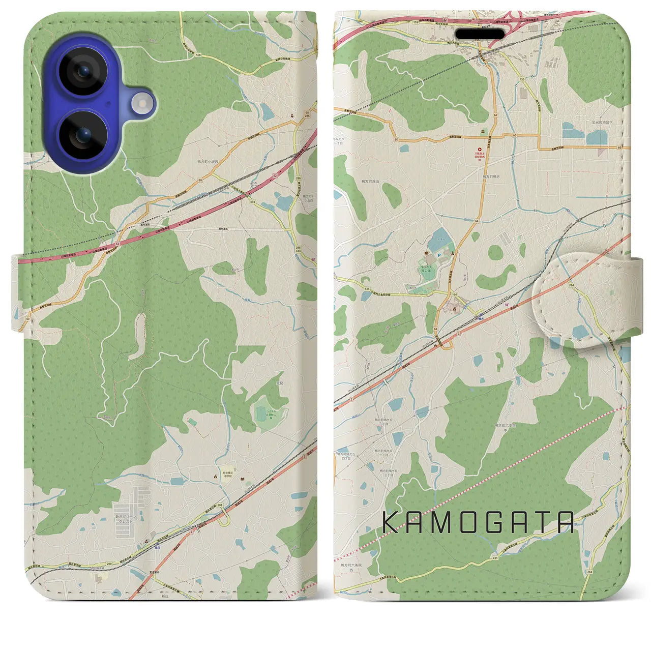 【鴨方(岡山県)】地図柄iPhoneケース(手帳タイプ)ナチュラル・iPhone 16 Pro Max 用