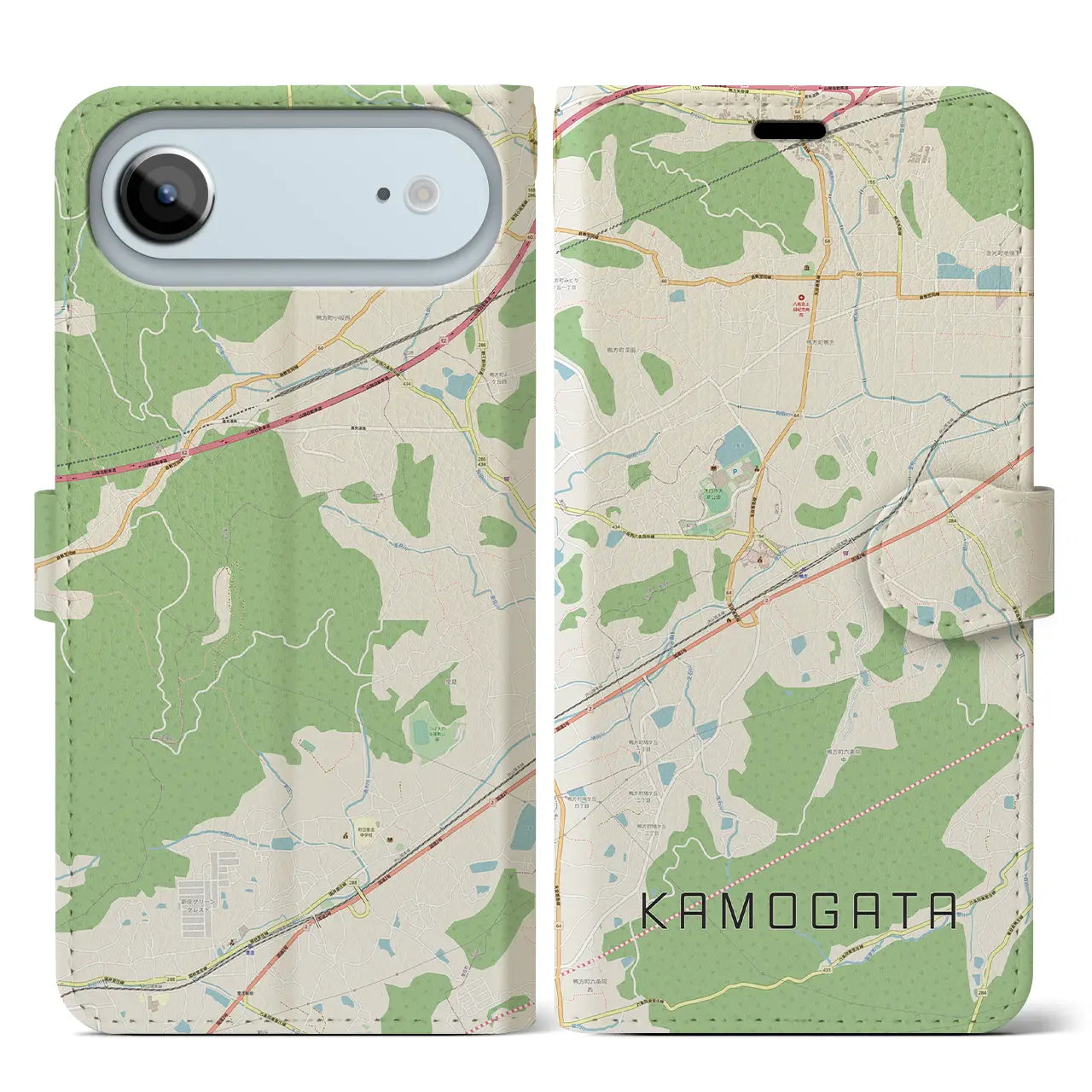 【鴨方(岡山県)】地図柄iPhoneケース(手帳タイプ)