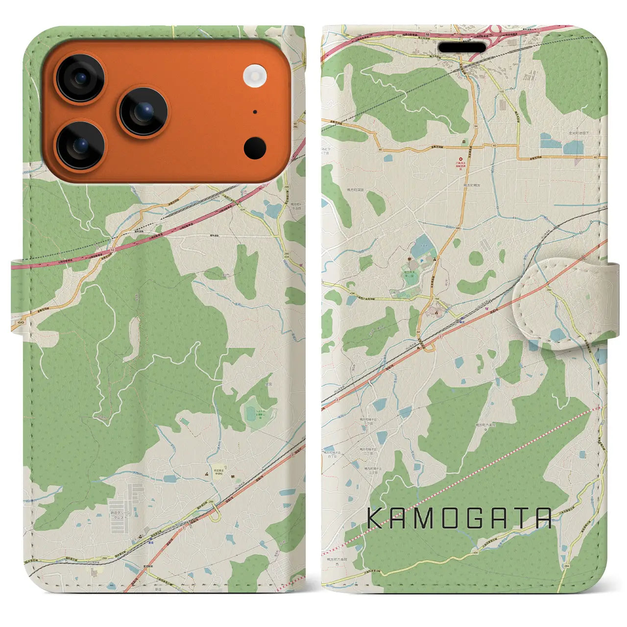 【鴨方(岡山県)】地図柄iPhoneケース(手帳タイプ)