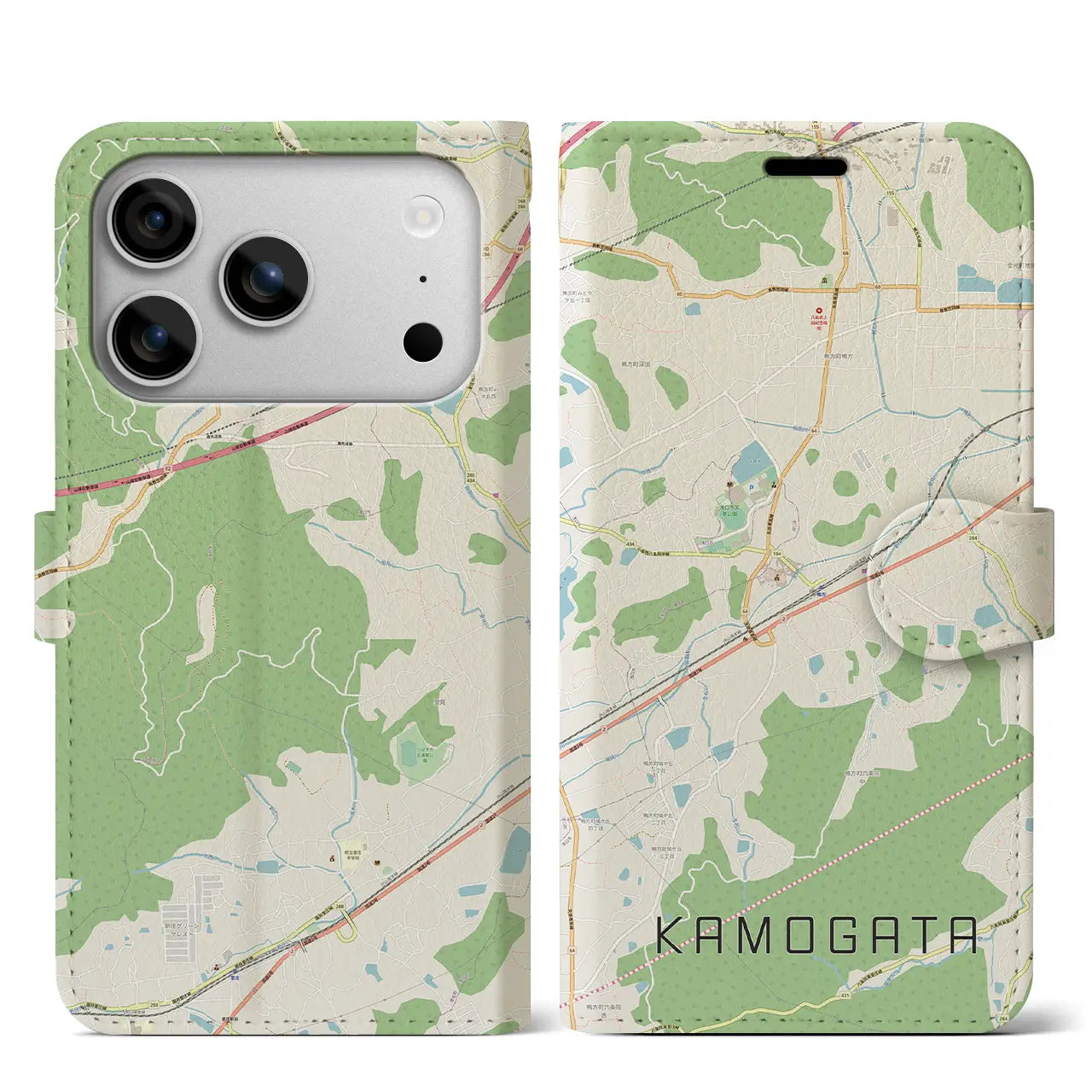 【鴨方(岡山県)】地図柄iPhoneケース(手帳タイプ)