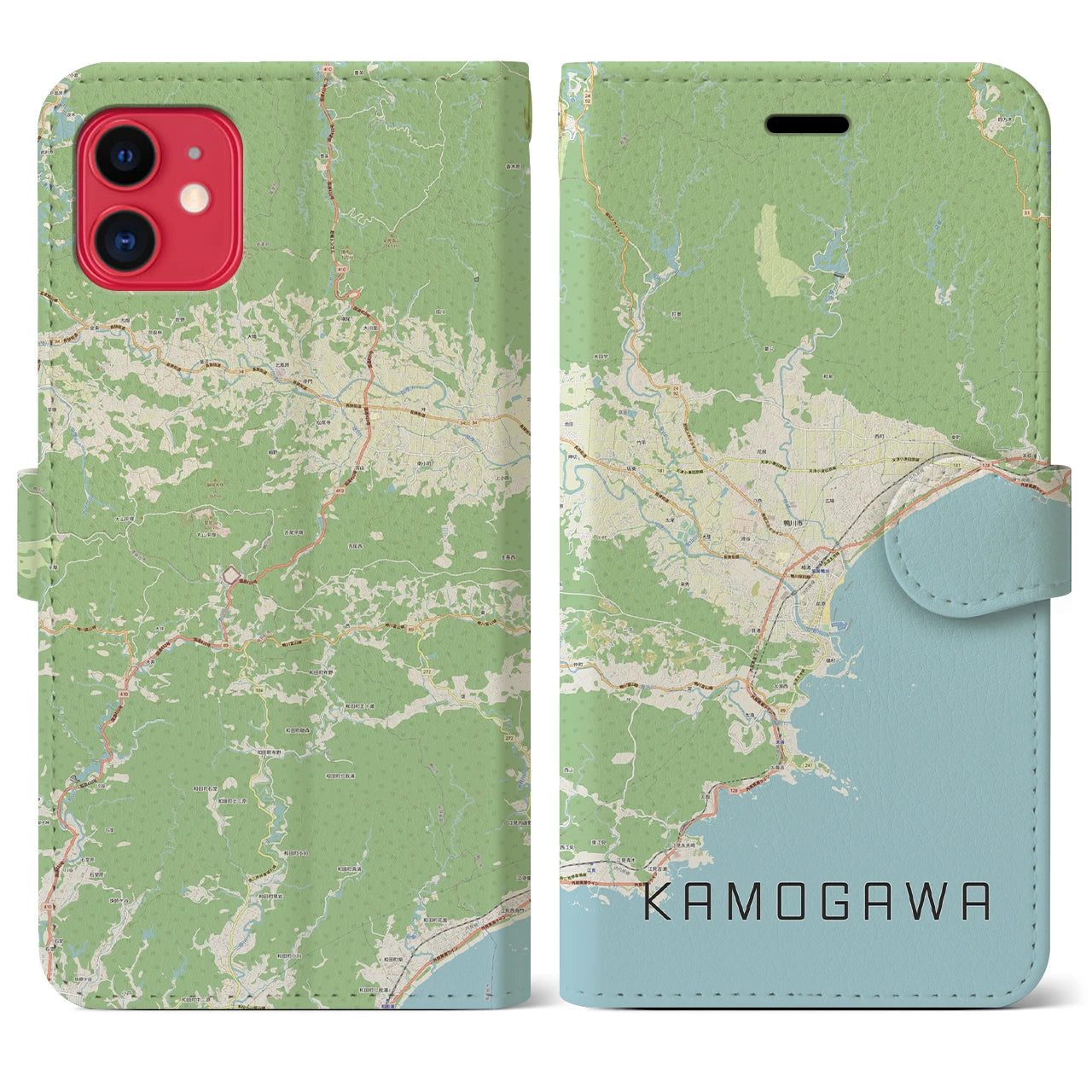 【鴨川(千葉県)】地図柄iPhoneケース(手帳タイプ)ナチュラル・iPhone 11 用