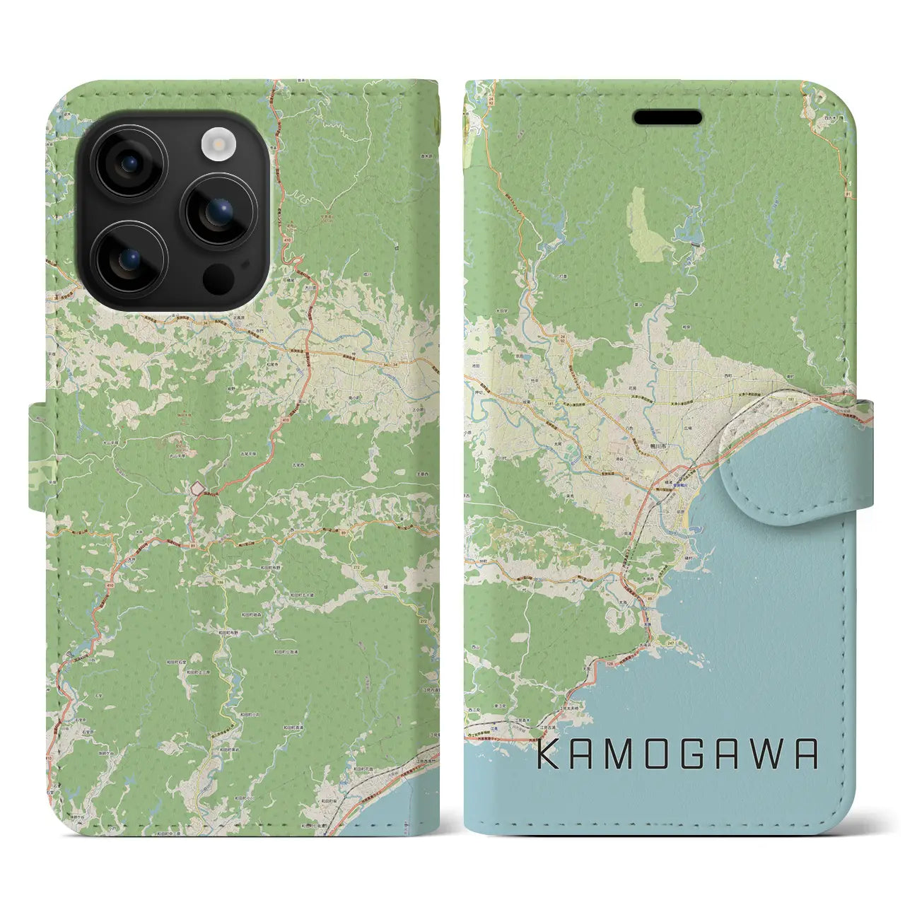 【鴨川(千葉県)】地図柄iPhoneケース(手帳タイプ)ナチュラル・iPhone 16 用
