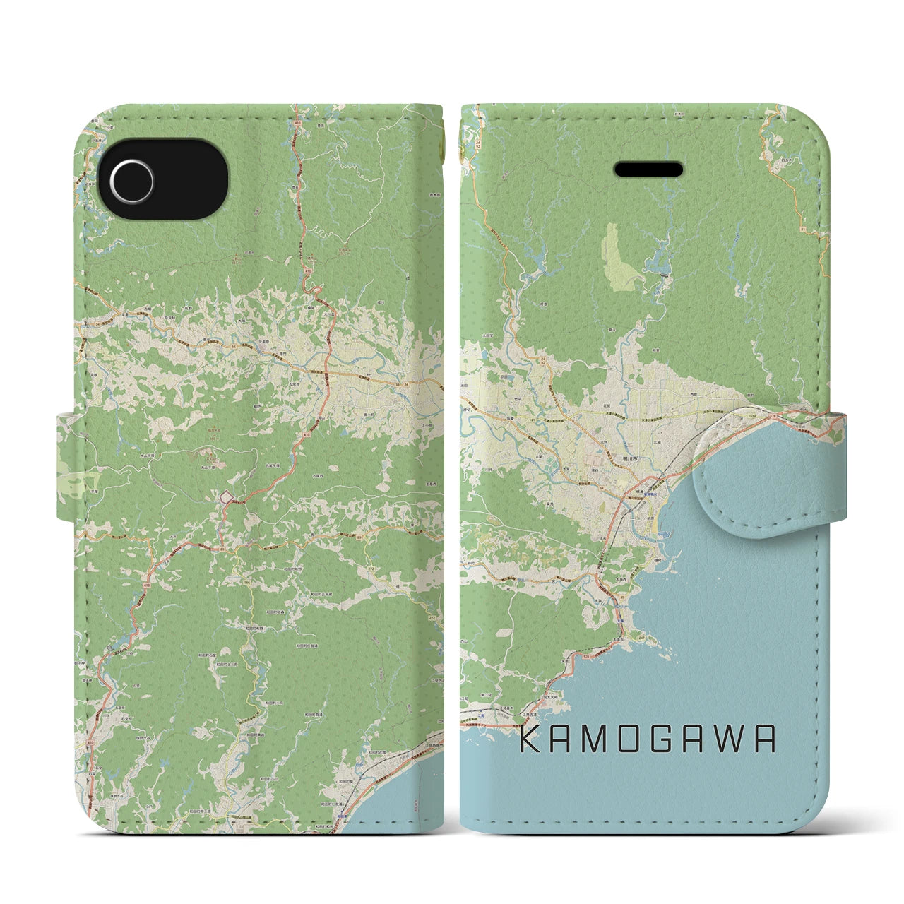 【鴨川(千葉県)】地図柄iPhoneケース(手帳タイプ)ナチュラル・iPhone SE(第3 / 第2世代) / 8 / 7 / 6s / 6 用
