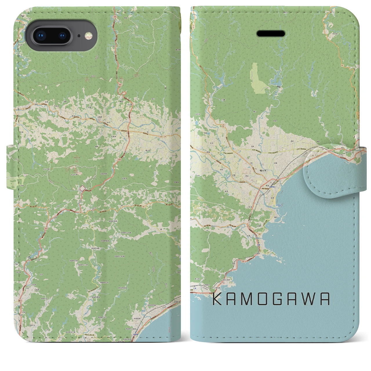 【鴨川(千葉県)】地図柄iPhoneケース(手帳タイプ)ナチュラル・iPhone 8Plus /7Plus / 6sPlus / 6Plus 用