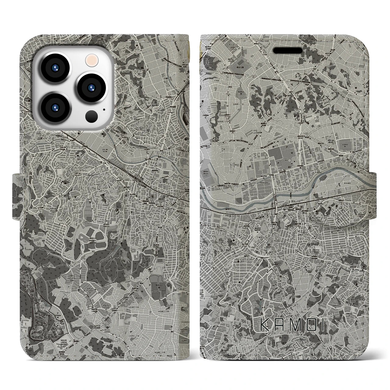 【鴨居(神奈川県)】地図柄iPhoneケース(手帳タイプ)