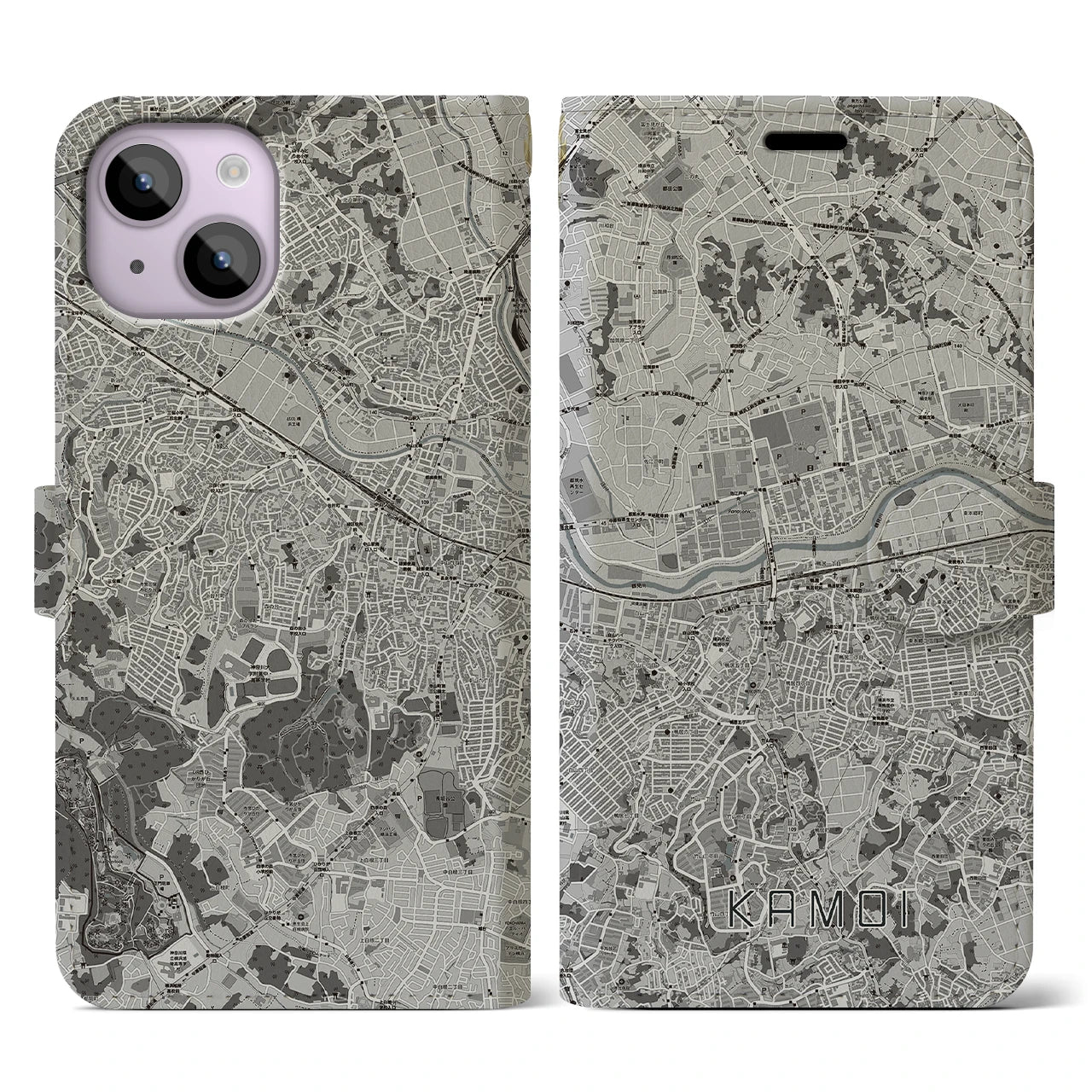 【鴨居(神奈川県)】地図柄iPhoneケース(手帳タイプ)