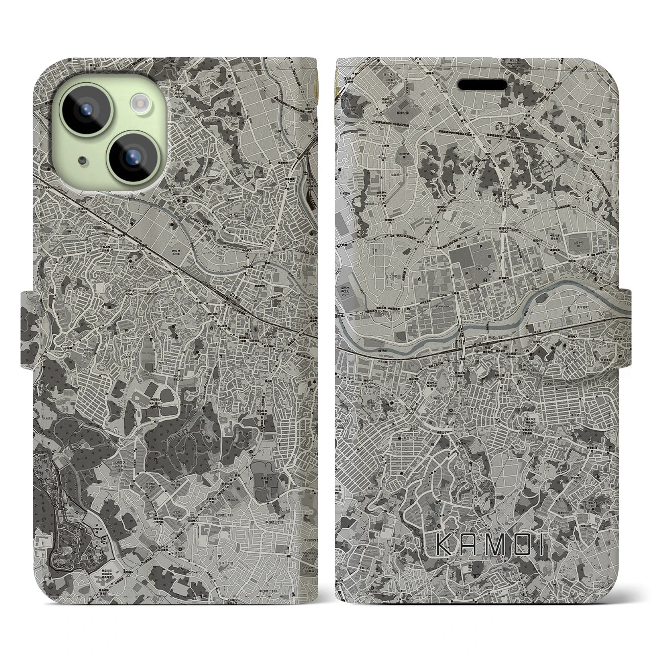 【鴨居(神奈川県)】地図柄iPhoneケース(手帳タイプ)