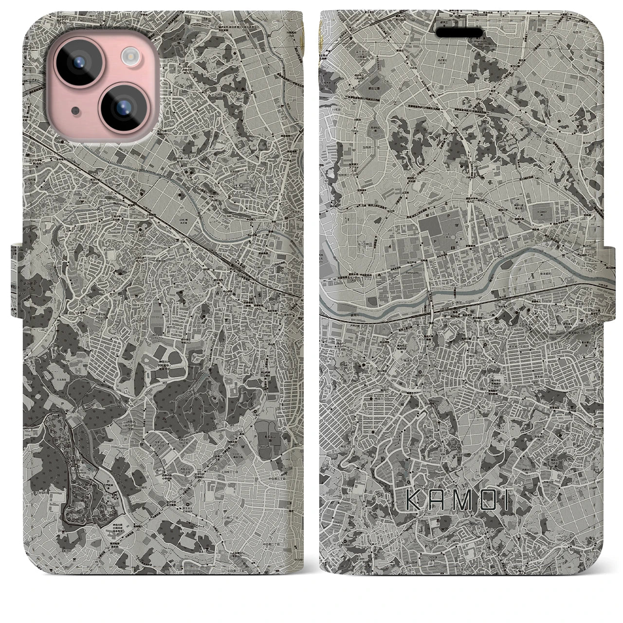 【鴨居(神奈川県)】地図柄iPhoneケース(手帳タイプ)