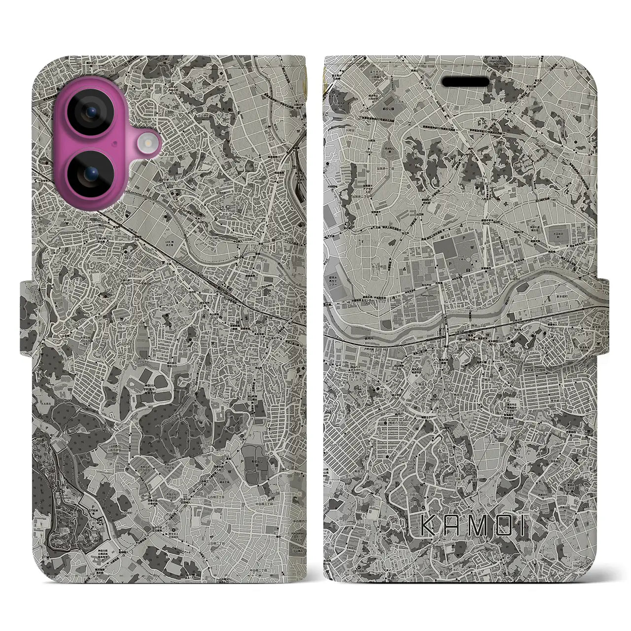 【鴨居(神奈川県)】地図柄iPhoneケース(手帳タイプ)