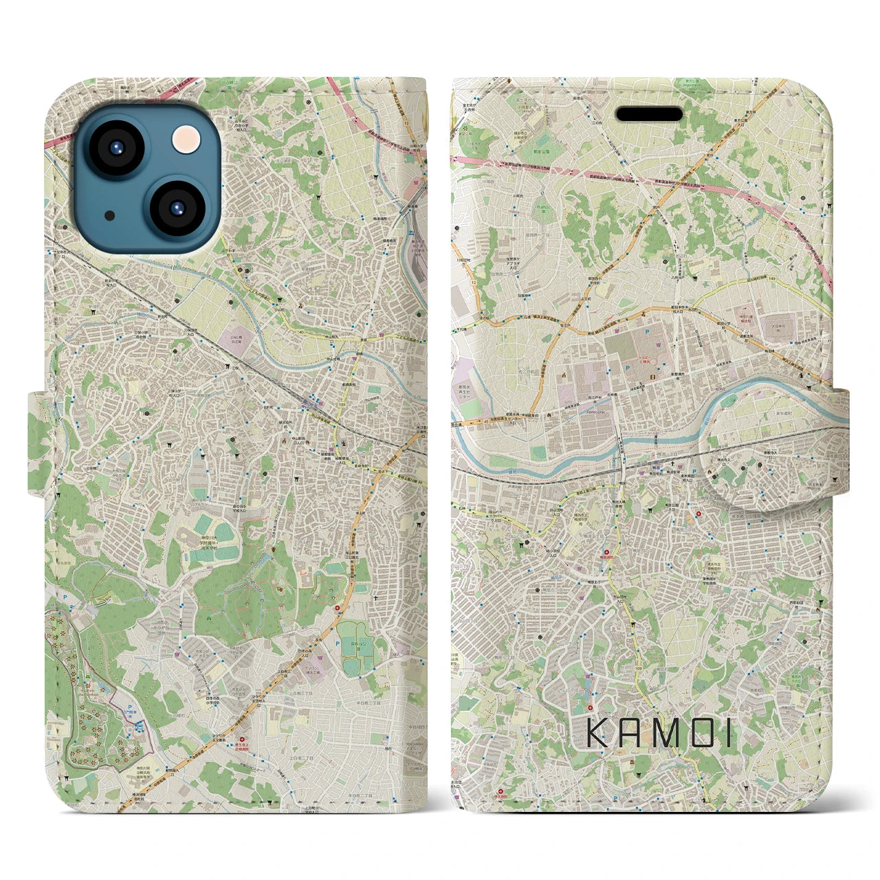 【鴨居(神奈川県)】地図柄iPhoneケース(手帳タイプ)ナチュラル・iPhone 13 用