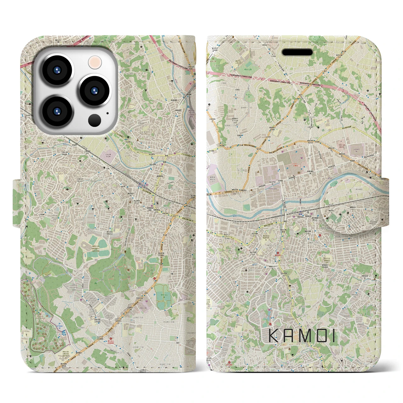 【鴨居(神奈川県)】地図柄iPhoneケース(手帳タイプ)ナチュラル・iPhone 13 Pro 用