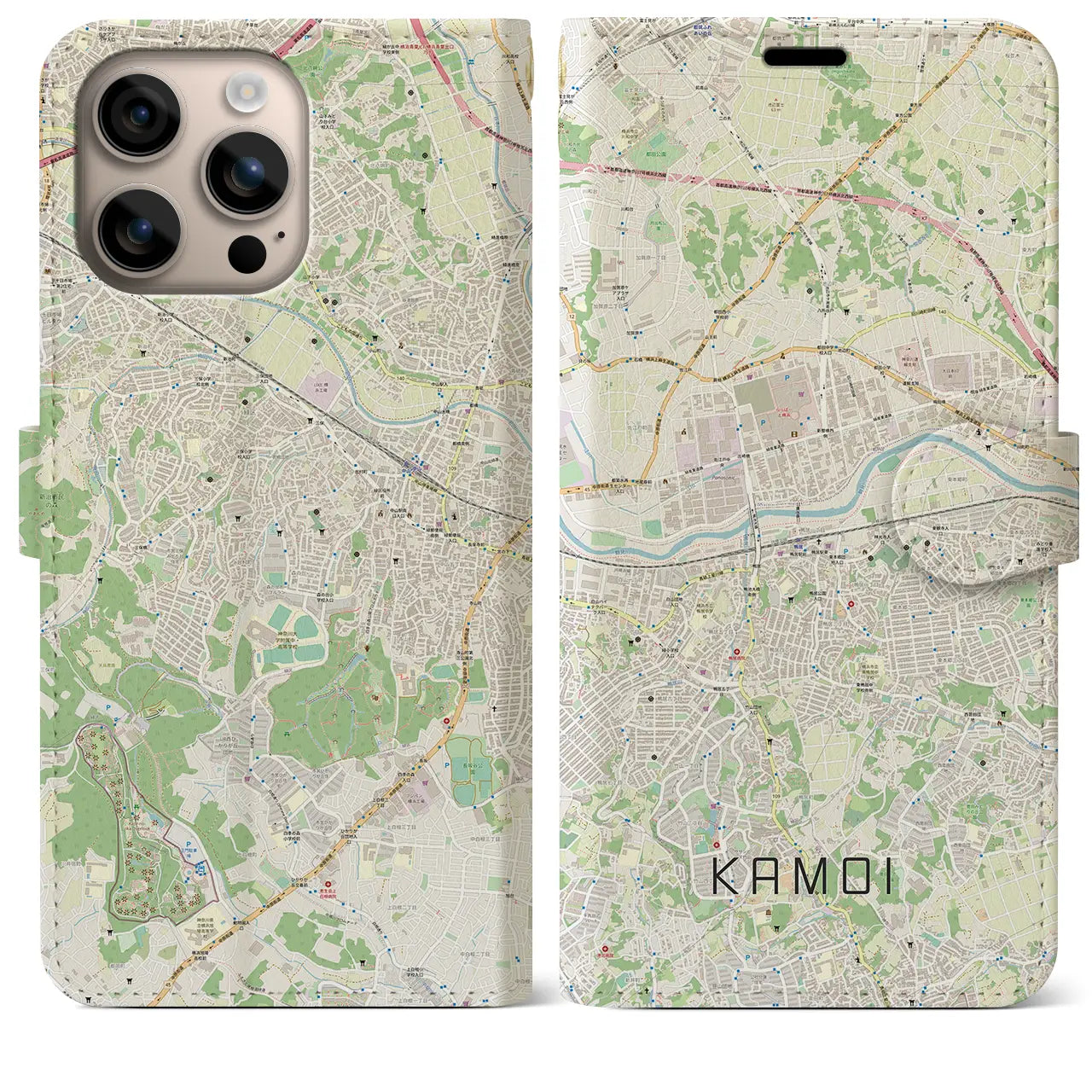 【鴨居(神奈川県)】地図柄iPhoneケース(手帳タイプ)ナチュラル・iPhone 16 Plus 用
