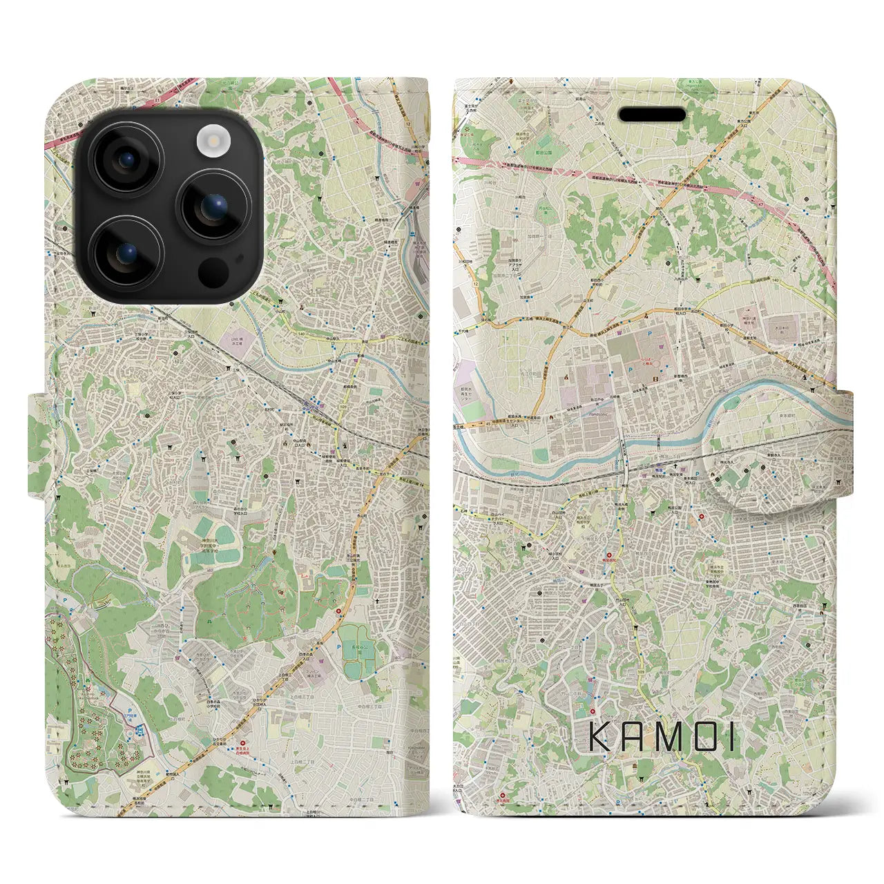 【鴨居(神奈川県)】地図柄iPhoneケース(手帳タイプ)ナチュラル・iPhone 16 用