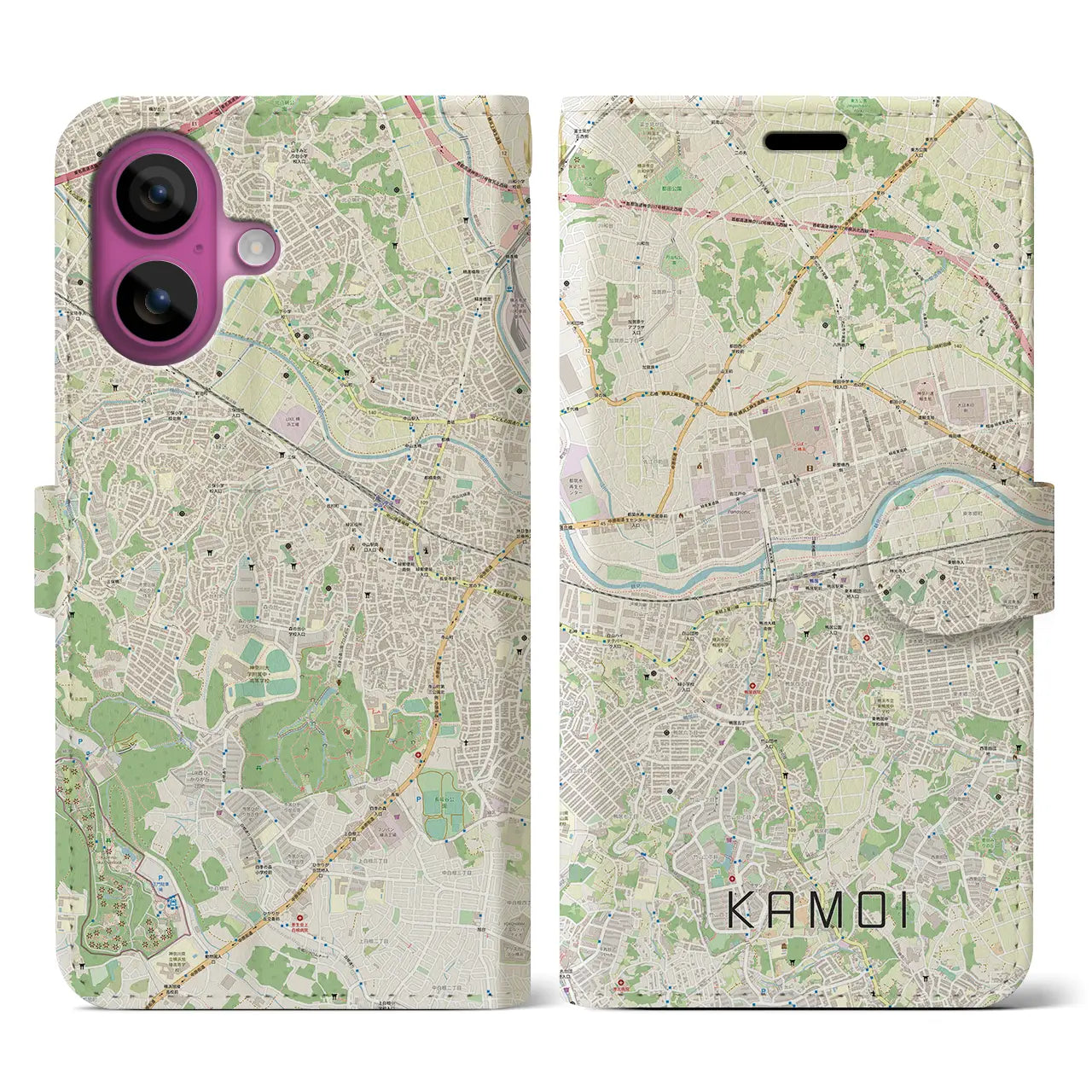 【鴨居(神奈川県)】地図柄iPhoneケース(手帳タイプ)ナチュラル・iPhone 16 Pro 用