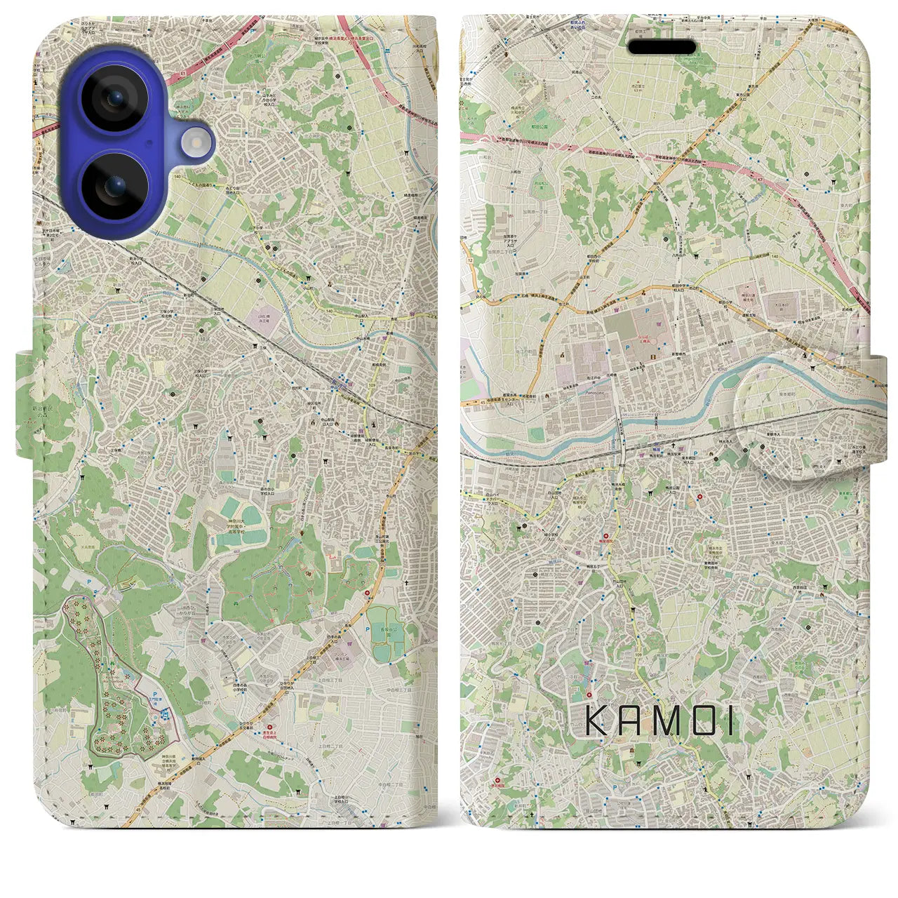 【鴨居(神奈川県)】地図柄iPhoneケース(手帳タイプ)ナチュラル・iPhone 16 Pro Max 用